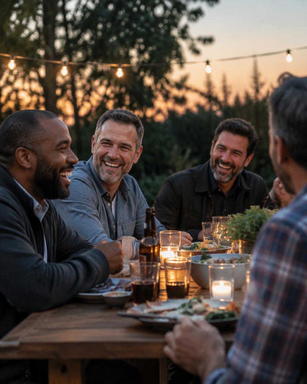 Fathers enjoying dinner and friendship outdoors